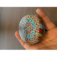 BEAUTIFUL VTG Red, Green & Blue MILLEFIORI Art Glass Paperweight 3"W