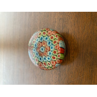 BEAUTIFUL VTG Red, Green & Blue MILLEFIORI Art Glass Paperweight 3"W