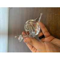 Hand Blown Clear Art Glass Spiral Shell Snail Paperweight 4.5"L