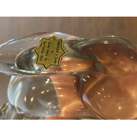 Hand Blown Clear Art Glass Laying Dog Paperweight 3.5"L