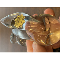 Hand Blown Clear Art Glass Laying Dog Paperweight 3.5"L