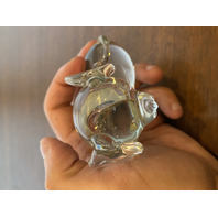 Hand Blown Clear Art Glass Laying Dog Paperweight 3.5"L