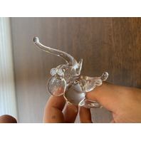 Small Hand Blown Clear Art Glass TRUNK UP Elephant Figurine 3"H