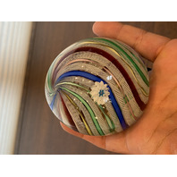 VTG MURANO Multicolored MILLEFIORI & LATTICINO Ribbon Glass Paperweight 2.75"H