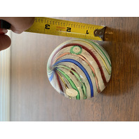 VTG MURANO Multicolored MILLEFIORI & LATTICINO Ribbon Glass Paperweight 2.75"H