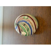 VTG MURANO Multicolored MILLEFIORI & LATTICINO Ribbon Glass Paperweight 2.75"H