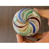 VTG MURANO Multicolored MILLEFIORI & LATTICINO Ribbon Glass Paperweight 2.75"H