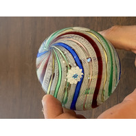 VTG MURANO Multicolored MILLEFIORI & LATTICINO Ribbon Glass Paperweight 2.75"H