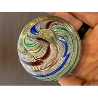 VTG MURANO Multicolored MILLEFIORI & LATTICINO Ribbon Glass Paperweight 2.75"H