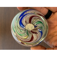 VTG MURANO Multicolored MILLEFIORI & LATTICINO Ribbon Glass Paperweight 2.75"H