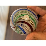 VTG MURANO Multicolored MILLEFIORI & LATTICINO Ribbon Glass Paperweight 2.75"H