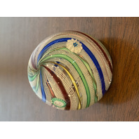 VTG MURANO Multicolored MILLEFIORI & LATTICINO Ribbon Glass Paperweight 2.75"H