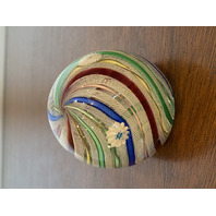 VTG MURANO Multicolored MILLEFIORI & LATTICINO Ribbon Glass Paperweight 2.75"H