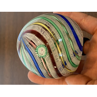 VTG MURANO Multicolored MILLEFIORI & LATTICINO Ribbon Glass Paperweight 2.75"H