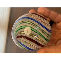VTG MURANO Multicolored MILLEFIORI & LATTICINO Ribbon Glass Paperweight 2.75"H