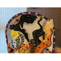 Fitz & Floyd WITCH HAZEL Black Cat Platter W/BOX HALLOWEEN Theme 15"L