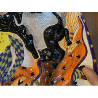Fitz & Floyd WITCH HAZEL Black Cat Platter W/BOX HALLOWEEN Theme 15"L