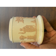 RARE VTG Wedgwood Queensware Pink On Cream Neoclassical Scene Lidded Jar 4.75"H