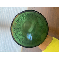 VTG ART NOUVEAU Green W/Gold Floral Etched Pattern Art Glass Vase 13.25"H