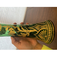 VTG ART NOUVEAU Green W/Gold Floral Etched Pattern Art Glass Vase 13.25"H