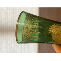 VTG ART NOUVEAU Green W/Gold Floral Etched Pattern Art Glass Vase 13.25"H