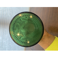 VTG ART NOUVEAU Green W/Gold Floral Etched Pattern Art Glass Vase 13.25"H