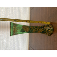 VTG ART NOUVEAU Green W/Gold Floral Etched Pattern Art Glass Vase 13.25"H
