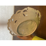 ANTIQUE MEISSEN Floral Pained Gold & White Gilt Decorative Bowl 12"L