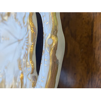 ANTIQUE MEISSEN Floral Pained Gold & White Gilt Decorative Bowl 12"L