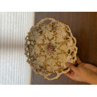 ANTIQUE MEISSEN Floral Pained Gold & White Gilt Decorative Bowl 12"L