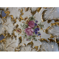 ANTIQUE MEISSEN Floral Pained Gold & White Gilt Decorative Bowl 12"L