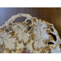 ANTIQUE MEISSEN Floral Pained Gold & White Gilt Decorative Bowl 12"L