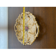 ANTIQUE MEISSEN Floral Pained Gold & White Gilt Decorative Bowl 12"L