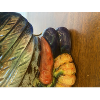 LARGE Multicolored Ceramic Rooster Sculpture On Vegetables 15.5"L x 9"W x 18"H