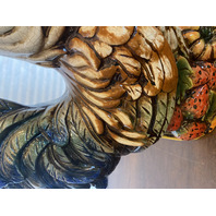 LARGE Multicolored Ceramic Rooster Sculpture On Vegetables 15.5"L x 9"W x 18"H