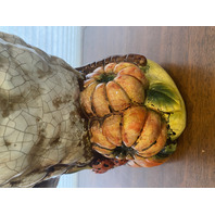 LARGE Multicolored Ceramic Rooster Sculpture On Vegetables 15.5"L x 9"W x 18"H