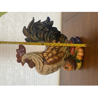 LARGE Multicolored Ceramic Rooster Sculpture On Vegetables 15.5"L x 9"W x 18"H