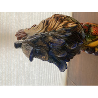 LARGE Multicolored Ceramic Rooster Sculpture On Vegetables 15.5"L x 9"W x 18"H
