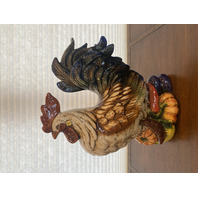 LARGE Multicolored Ceramic Rooster Sculpture On Vegetables 15.5"L x 9"W x 18"H