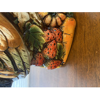 LARGE Multicolored Ceramic Rooster Sculpture On Vegetables 15.5"L x 9"W x 18"H