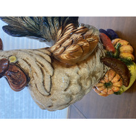 LARGE Multicolored Ceramic Rooster Sculpture On Vegetables 15.5"L x 9"W x 18"H