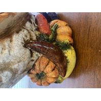 LARGE Multicolored Ceramic Rooster Sculpture On Vegetables 15.5"L x 9"W x 18"H