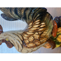 LARGE Multicolored Ceramic Rooster Sculpture On Vegetables 15.5"L x 9"W x 18"H
