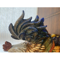 LARGE Multicolored Ceramic Rooster Sculpture On Vegetables 15.5"L x 9"W x 18"H