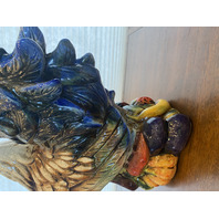 LARGE Multicolored Ceramic Rooster Sculpture On Vegetables 15.5"L x 9"W x 18"H