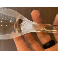 SET(8) VTG LALIQUE Crystal "ANGEL FACE/WINGS" Champagne Glasses 8"H SIGNED