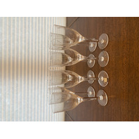 SET(8) VTG LALIQUE Crystal "ANGEL FACE/WINGS" Champagne Glasses 8"H SIGNED