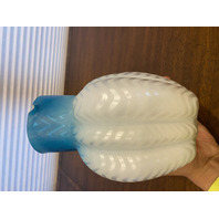 ANTIQUE Blue & White Zig Zag Mother Of Pearl Satin Glass Pitcher 8.5"H