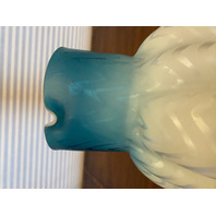 ANTIQUE Blue & White Zig Zag Mother Of Pearl Satin Glass Pitcher 8.5"H