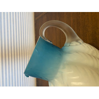ANTIQUE Blue & White Zig Zag Mother Of Pearl Satin Glass Pitcher 8.5"H